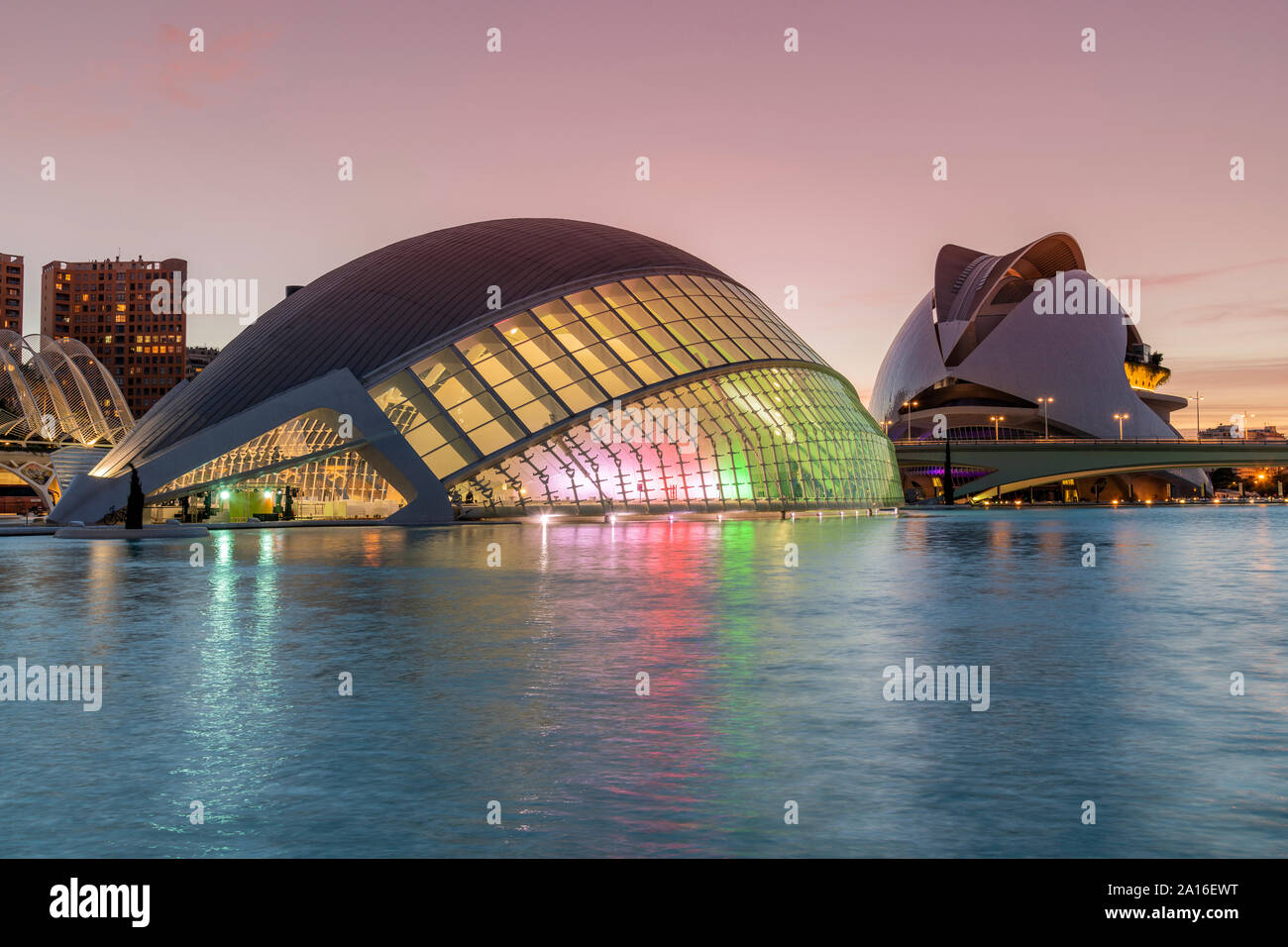 Stadt der Künste und Wissenschaften oder Ciudad de las Artes y las Ciencias, Valencia, Comunidad Valenciana, Spanien Stockfoto