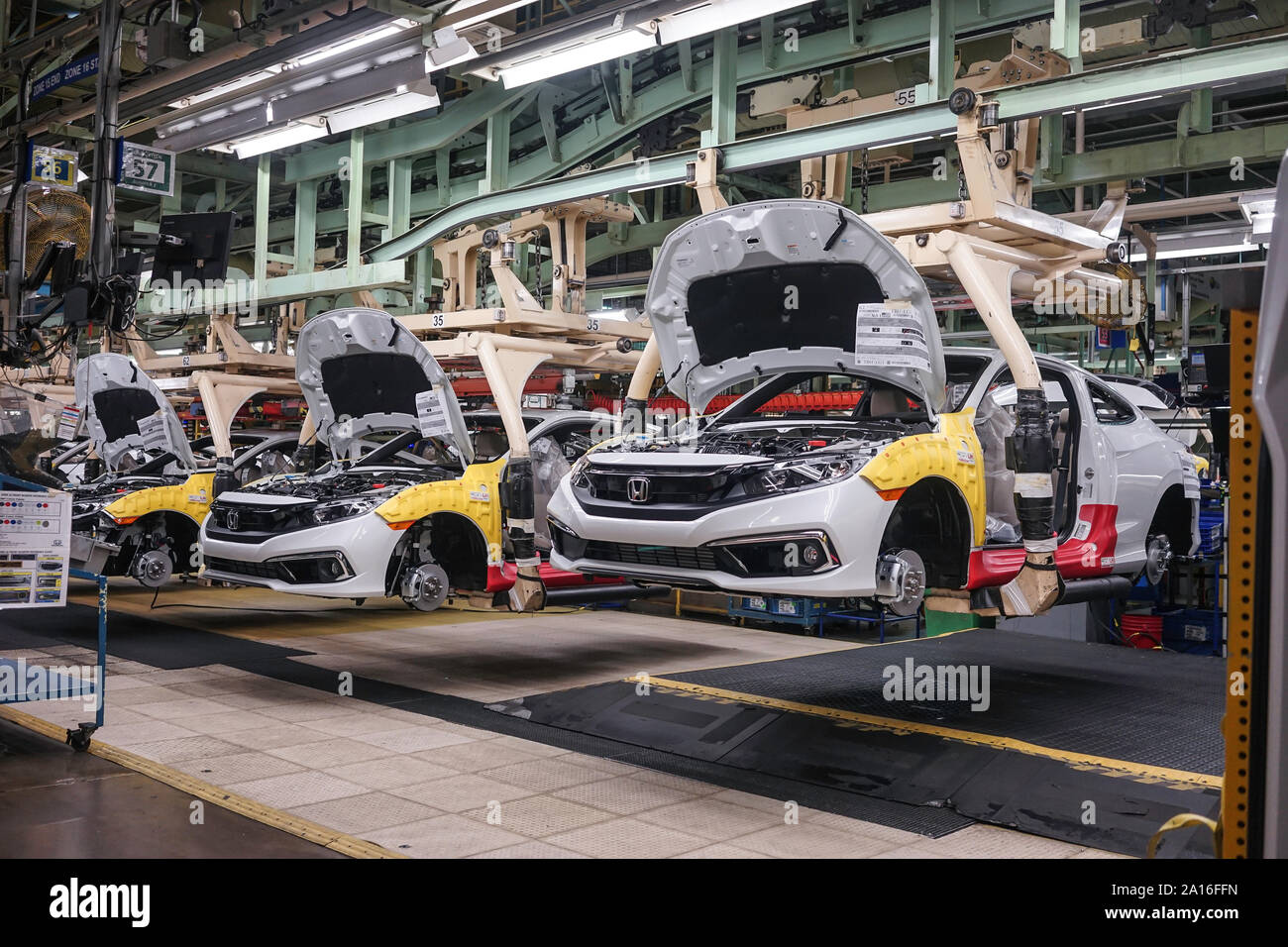 Fließband der Produktion von Bürger- und SUV-Fahrzeuge bei Honda Factory in Alliston, Ontario, Kanada, Nordamerika Stockfoto