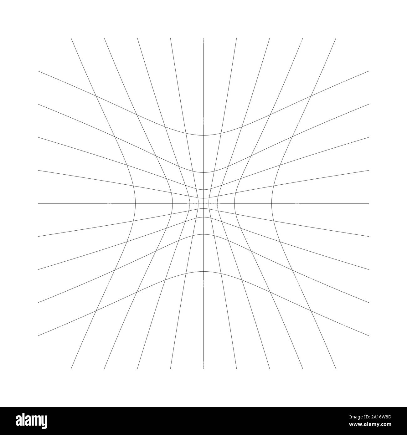 Nach innen, Aussparung geschwungene Linien Raster, Gitter. Neigung komprimieren Hohl, Gedankenstrich, dent Verzerrung. Kompression, Depression negative space Muster. Warp, verformen Stock Vektor