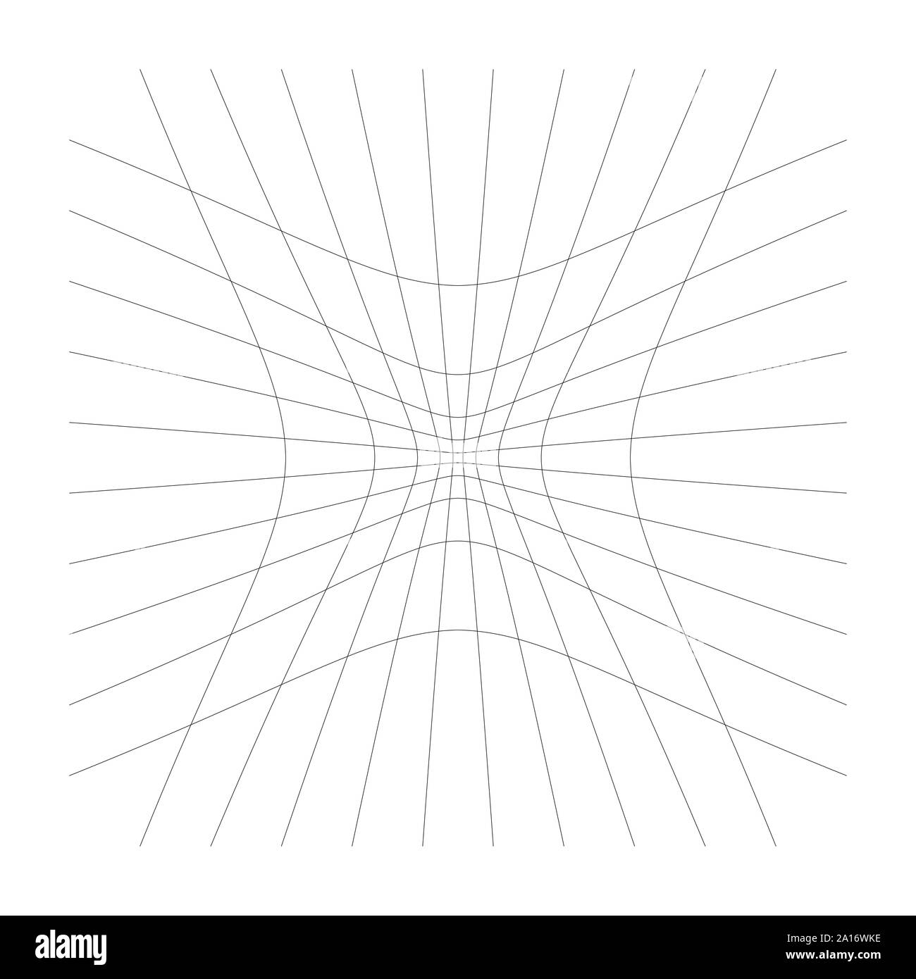 Nach innen, Aussparung geschwungene Linien Raster, Gitter. Neigung komprimieren Hohl, Gedankenstrich, dent Verzerrung. Kompression, Depression negative space Muster. Warp, verformen Stock Vektor