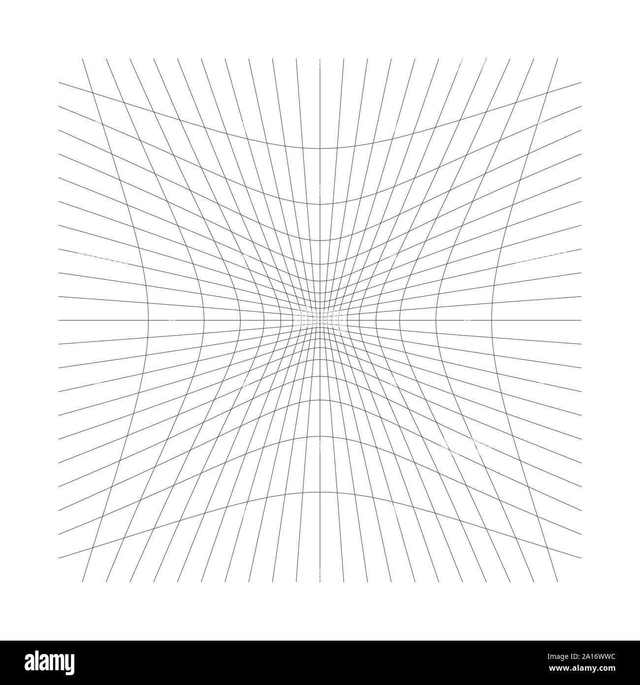 Nach innen, Aussparung geschwungene Linien Raster, Gitter. Neigung komprimieren Hohl, Gedankenstrich, dent Verzerrung. Kompression, Depression negative space Muster. Warp, verformen Stock Vektor