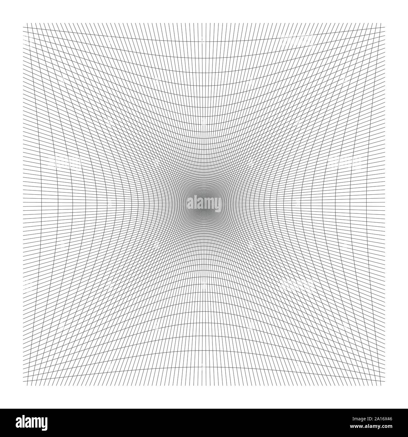 Nach innen, Aussparung geschwungene Linien Raster, Gitter. Neigung komprimieren Hohl, Gedankenstrich, dent Verzerrung. Kompression, Depression negative space Muster. Warp, verformen Stock Vektor