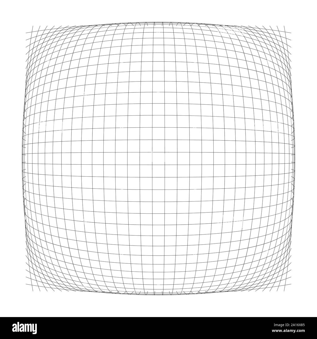 3D-konvexen sphärischen, Globus, Orb ragen, Verzerrung, Verformung auf Leitungen Raster, Gitter. Beule, Kreis, kugel aufblasen. Glühlampe, Stoß oder Swell-funktion Kabel-Fr Stock Vektor