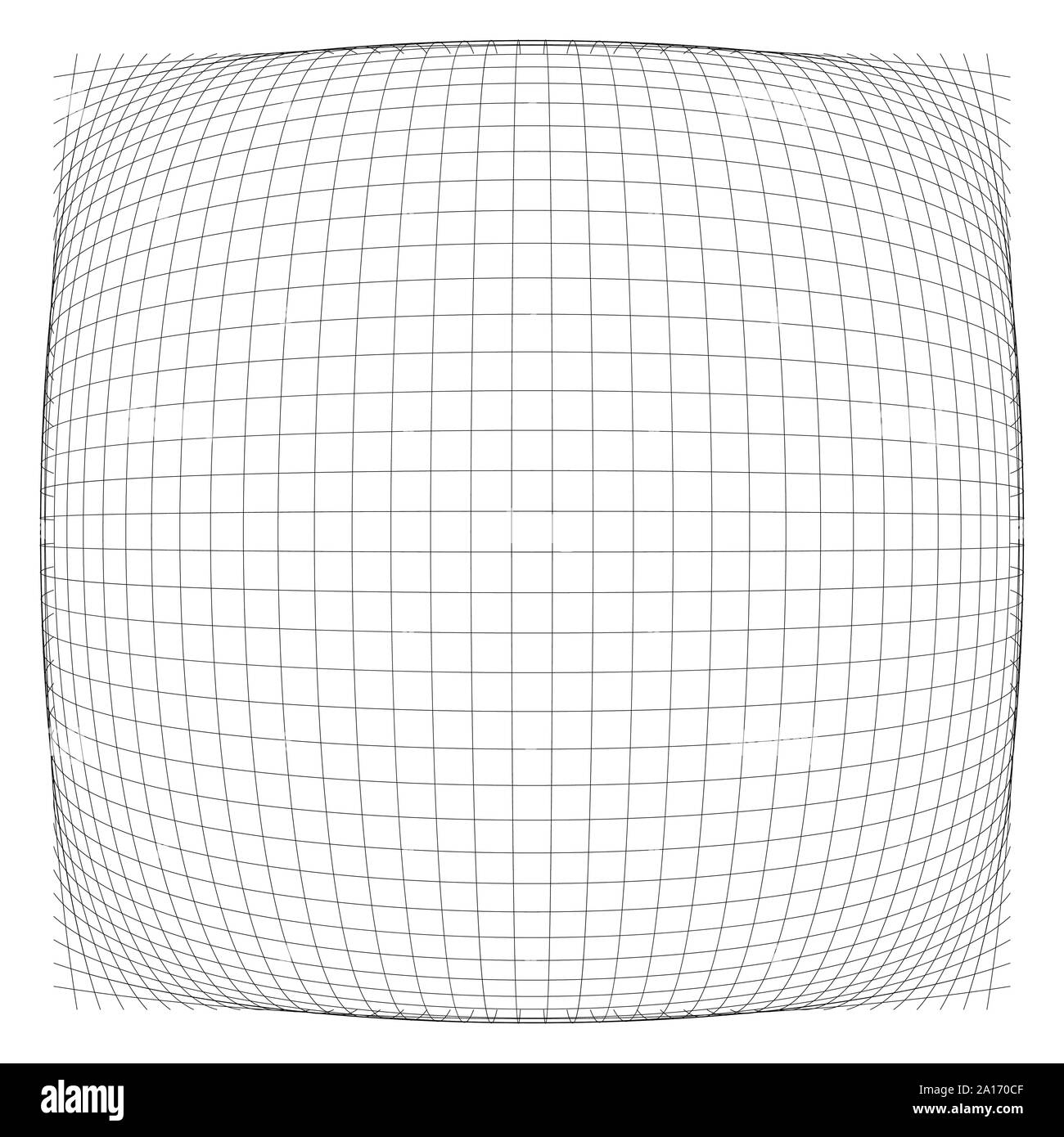 3D-konvexen sphärischen, Globus, Orb ragen, Verzerrung, Verformung auf Leitungen Raster, Gitter. Beule, Kreis, kugel aufblasen. Glühlampe, Stoß oder Swell-funktion Kabel-Fr Stock Vektor