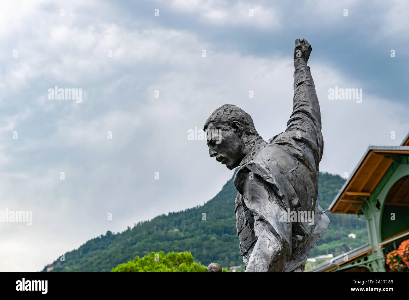 Montreux, Schweiz - August 06,2019: Statue von Freddie Mercury am Genfer See in der Stadt Montreux in der Schweiz. Stockfoto