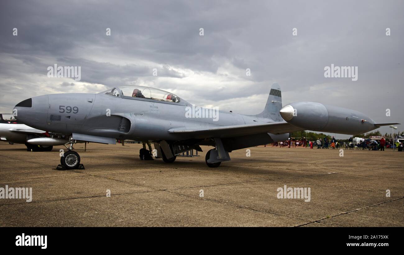 Canadair CT-133 Silver Star der norwegischen Luftwaffe historischen Geschwaders in der Schlacht um England 2019 Airshow am IWM, Duxford Stockfoto