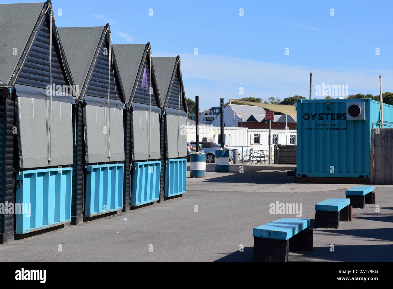 Automaten auf den Hafen Whitstable Kent Fisch und Austern Markt Stockfoto