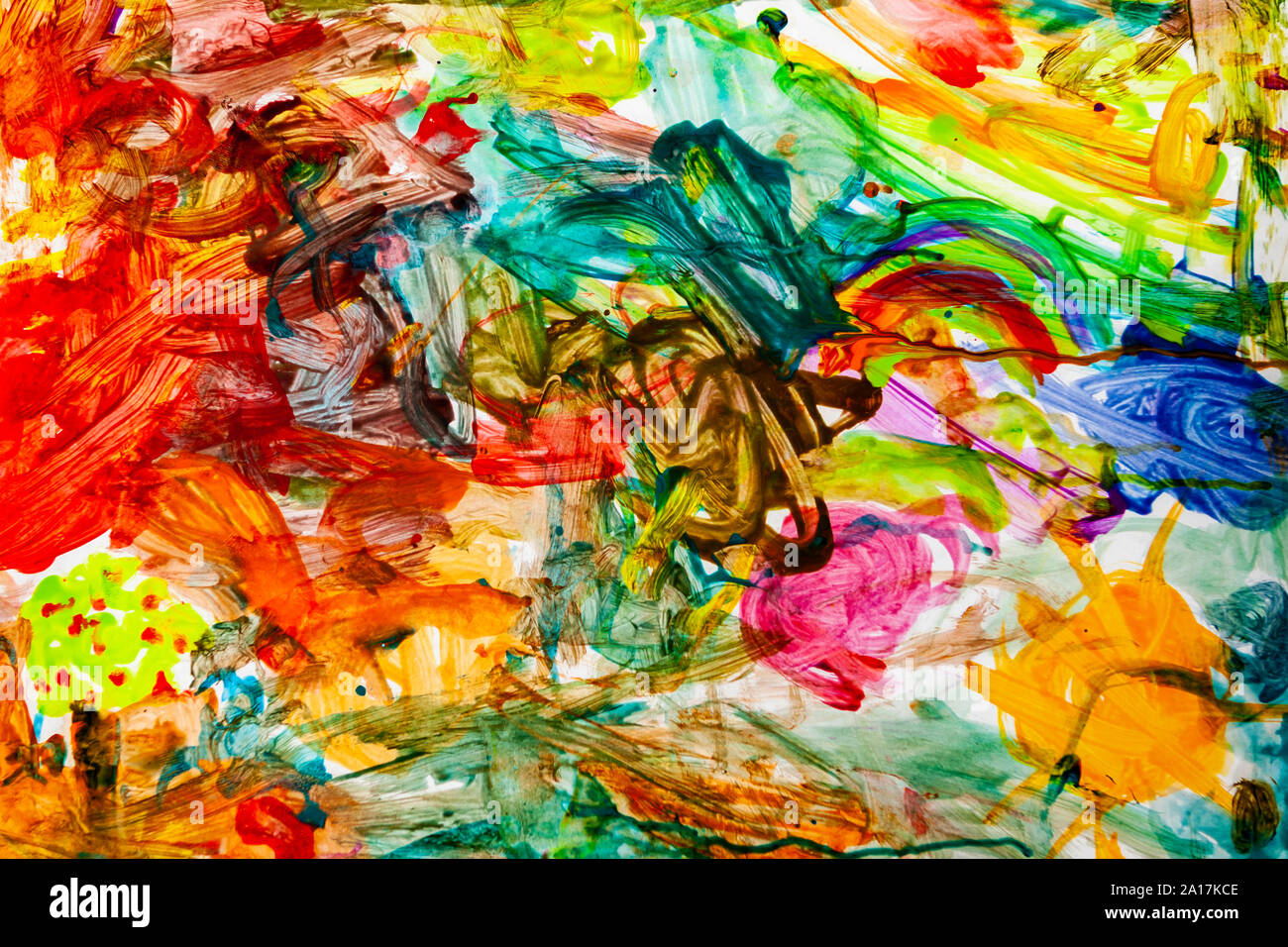Sehr bunt bemalte Kinder Zusammenfassung Hintergrund mit Wasserfarben Stockfoto
