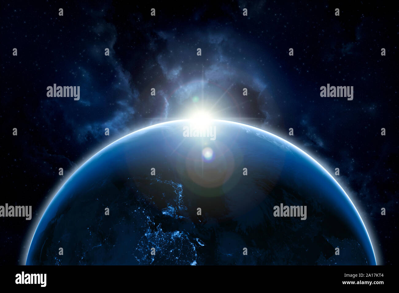 Blue Sonnenaufgang über der Erde in den Weltraum Kunst blauen Gradienten Weltraum Wallpaper. Elemente dieses Bild von der NASA eingerichtet Stockfoto