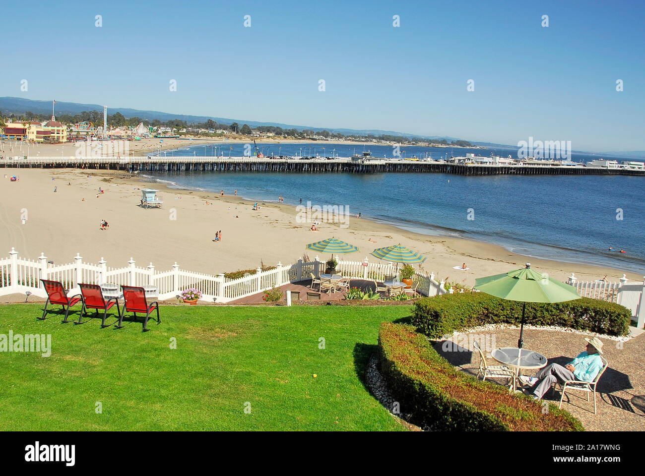 Aus Gründen der Meer und Sand Inn Above Cowell Strand in der Stadt Santa Cruz auf Monterey Bay, Kalifornien Stockfoto