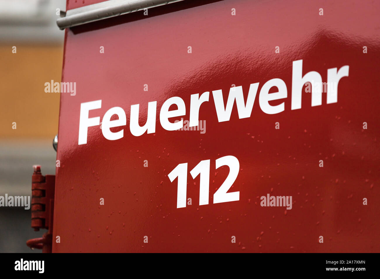 Deutsche fire fighter Zeichen auf einem Feuerwehrmann Lkw Stockfoto