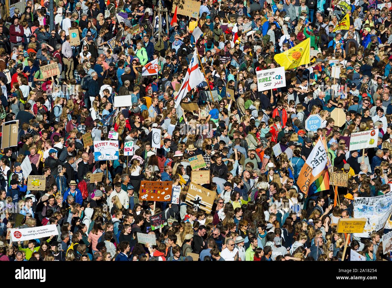 Masse von oben, Demonstranten am Klima Streik, Demonstration 20.09.2019, freitags für zukünftige, Freiburg im Breisgau, Baden-Württemberg, Deutschland Stockfoto