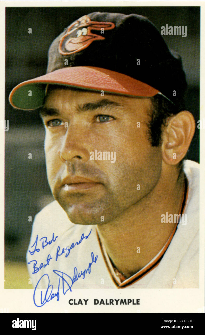 Handsignierte Erinnerungsfoto der Baseballspieler Ton Dalrymple mit der Baltimore Orioles ca. 1960er Jahre. Stockfoto