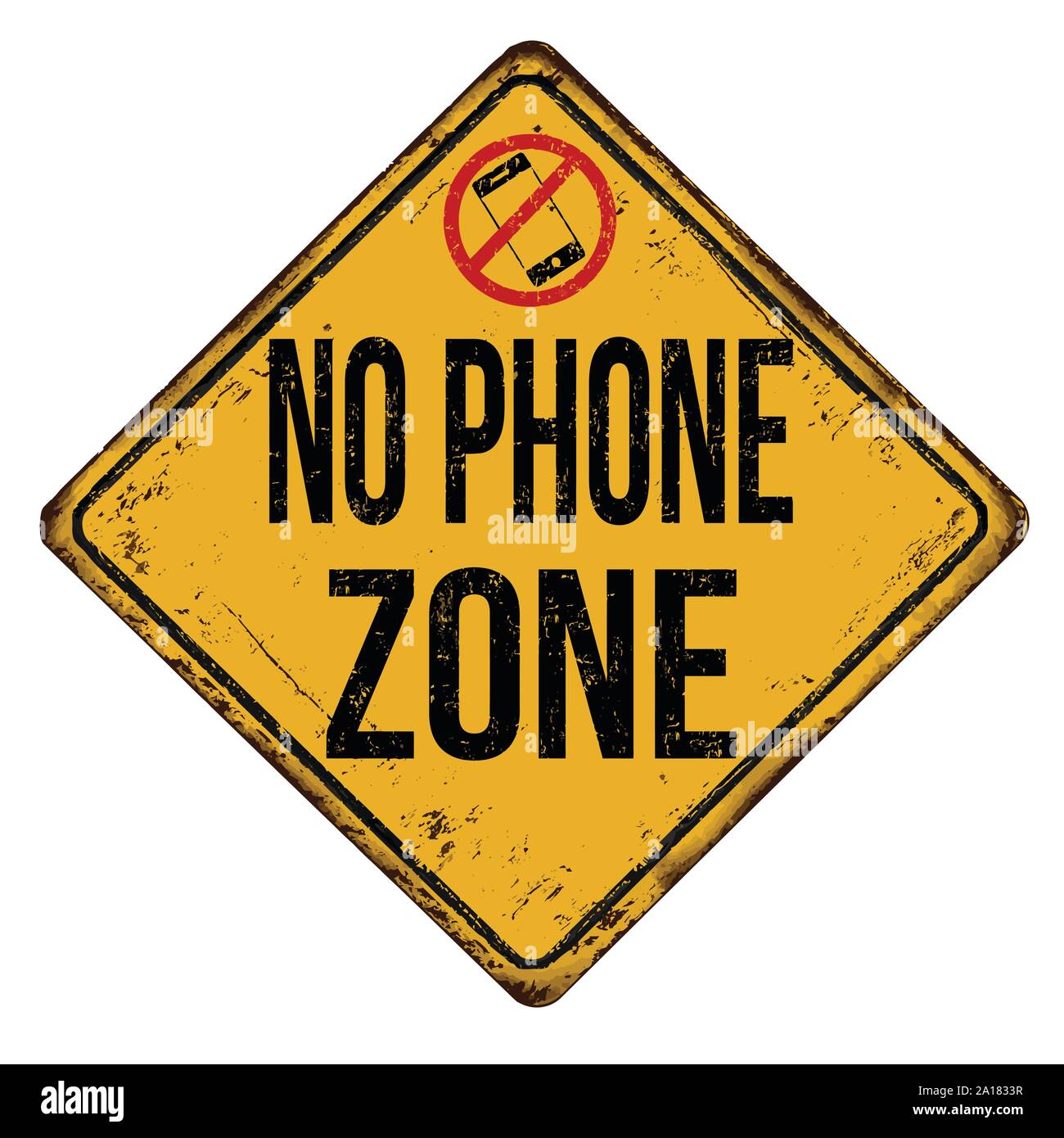 Kein Telefon zone Vintage rostiges Metall Zeichen auf weißem Hintergrund, Vector Illustration Stock Vektor