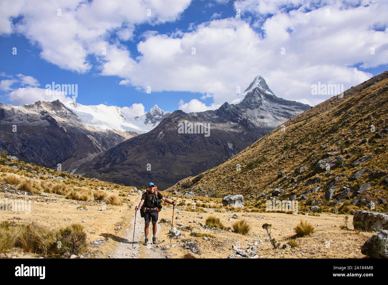 Artesonraju, die Gipfel, die Paramount Pictures logo inspiriert, Santa Cruz Trek, Cordillera Blanca, Ancash, Peru Stockfoto