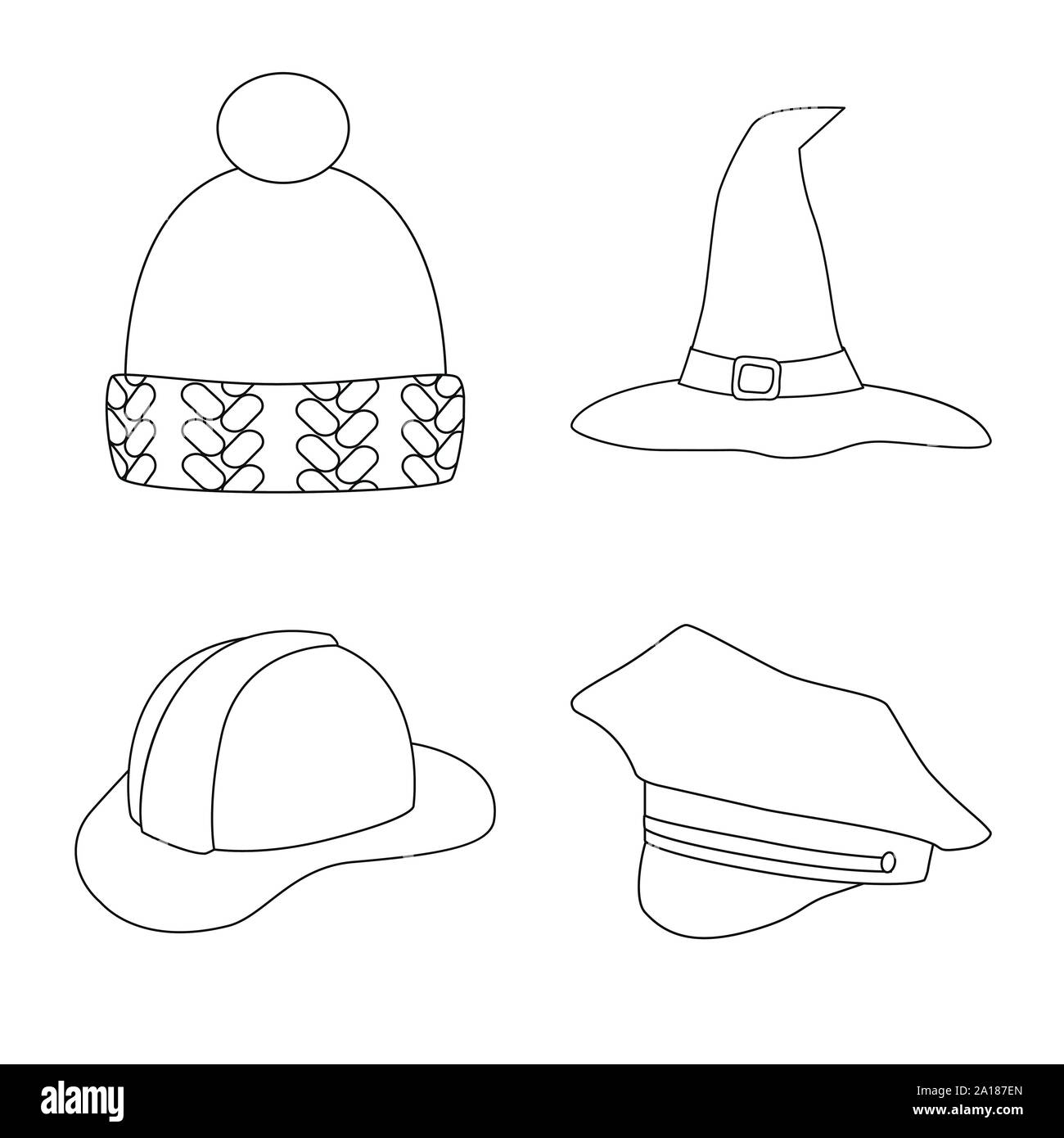 Vector Illustration von Kopfbedeckungen und napper Symbol. Satz von Kopfbedeckungen und Helm Vector Symbol für das Lager. Stock Vektor