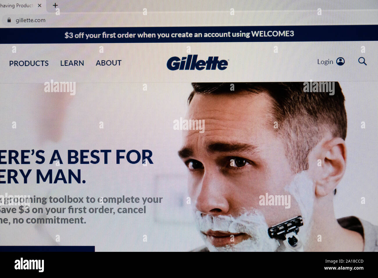 Gillette Männer Produkt Website Screenshot Stockfoto