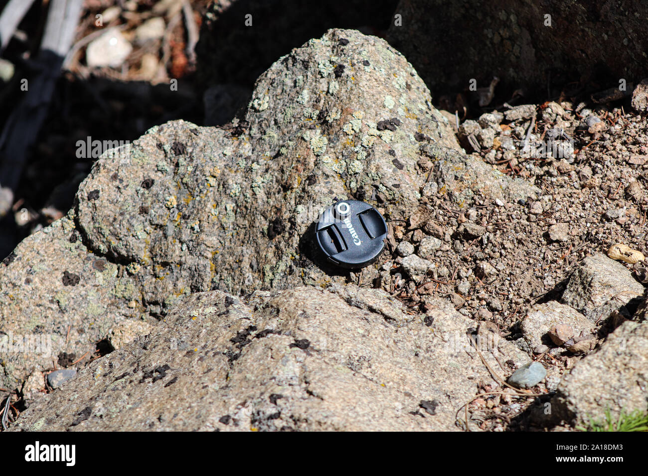 Canon Objektivdeckel Bergseite Stockfoto