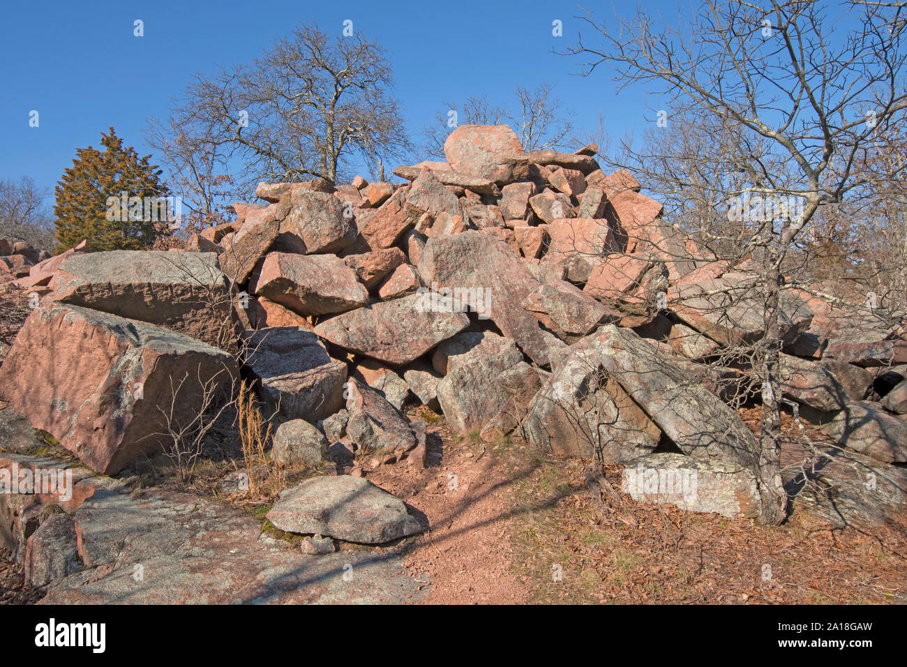 Granit Felsen aus Granit Bergbau in die Elephant Rocks State Park in Missouri Stockfoto