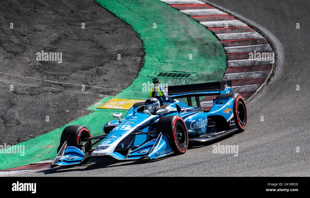 Monterey, CA, USA. 22 Sep, 2019. A. Carlin Fahrer Max Chilton (59) Korkenzieher während der Firestone Grand Prix von Monterey IndyCar Meisterschaft an Weathertech Raceway Laguna Seca in Monterey, CA Thurman James/CSM/Alamy leben Nachrichten Stockfoto