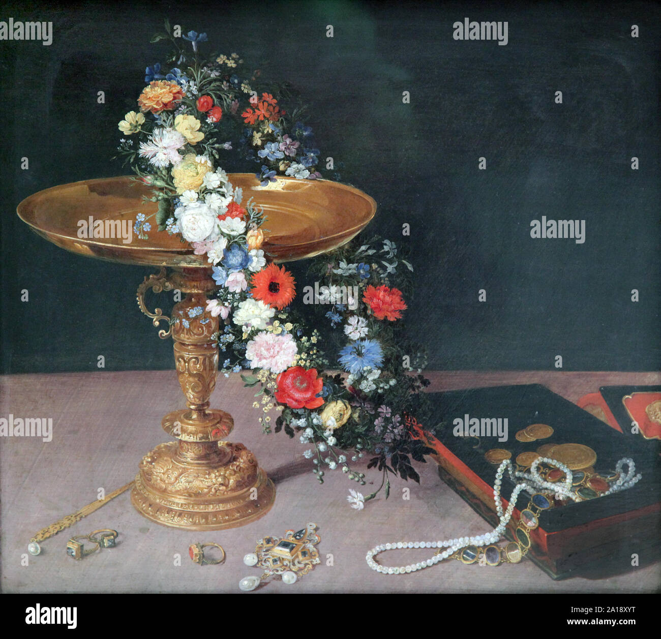 Jan Brueghel der ältere Stillleben mit Blumen und Schmuck 1618. Stockfoto