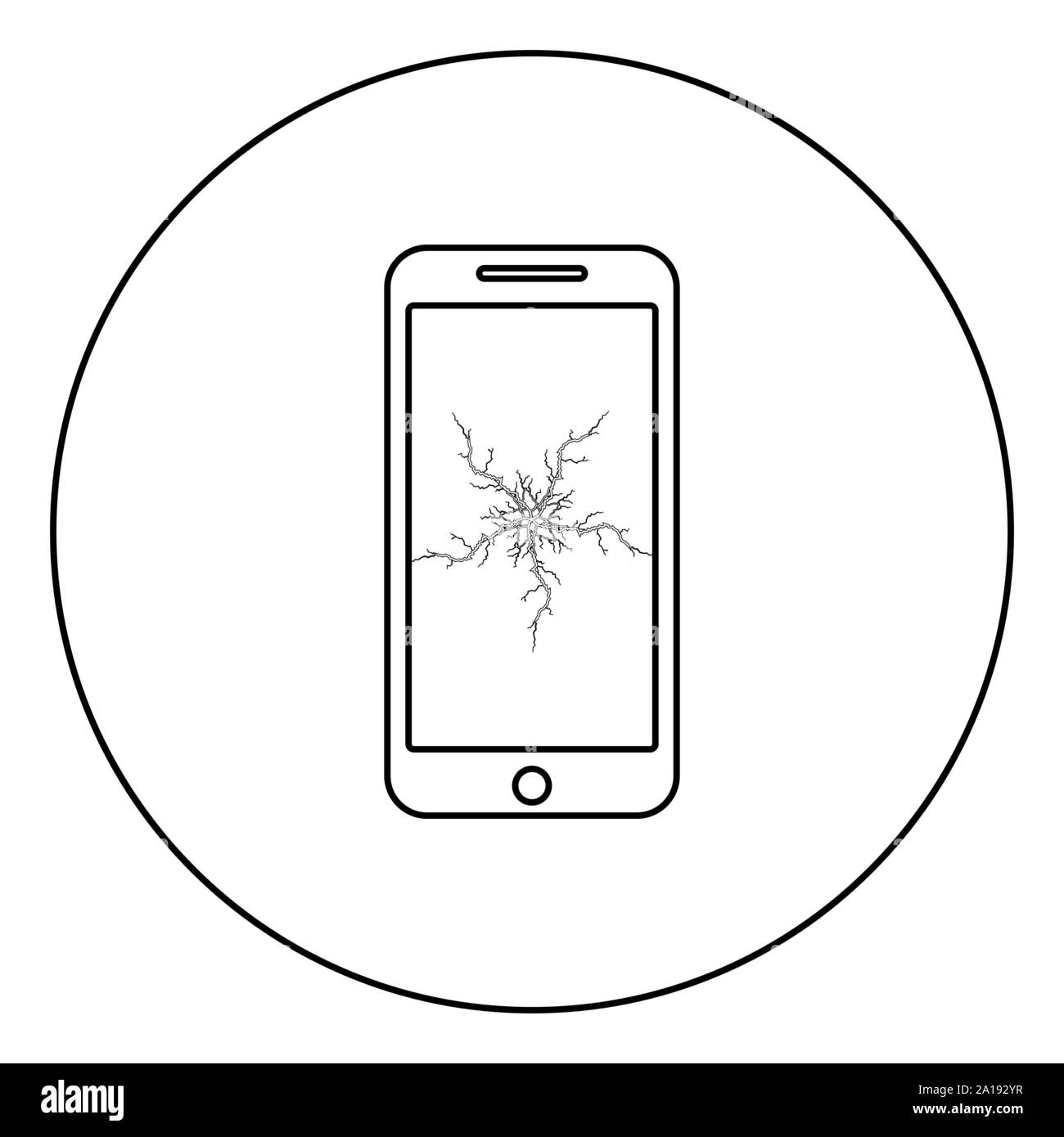 Mit crash Touchscreen Symbol im Kreis runde Kontur schwarz Vector Illustration Flat Style simple image Smartphone Stock Vektor