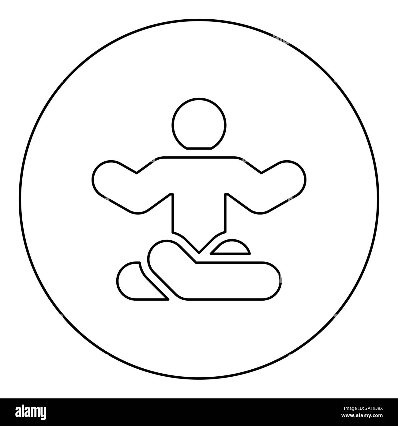 Mann in Yoga pose Symbol im Kreis runde Kontur schwarz Vector Illustration Flat Style simple Image Stock Vektor