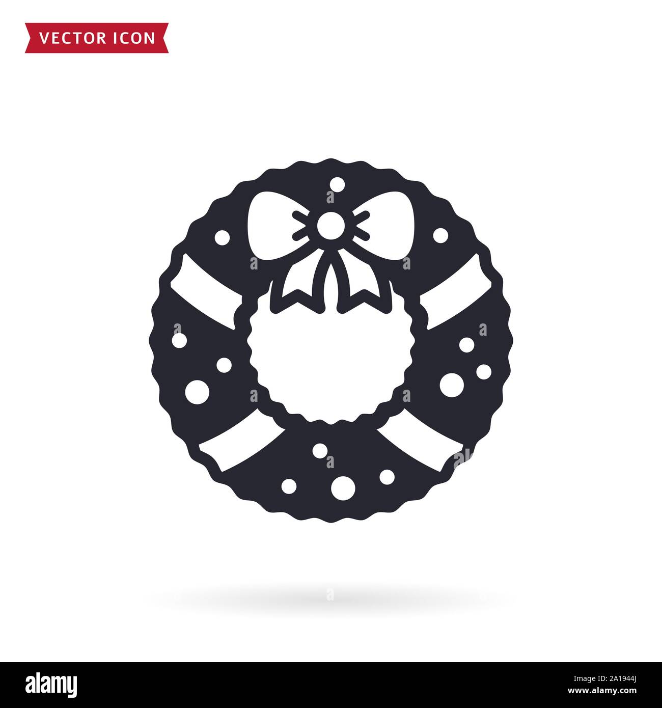 Weihnachten Kranz Symbol. Schwarzes Symbol auf weißem Hintergrund. Vector Illustration für Weihnachten oder Neujahr Design. Stock Vektor