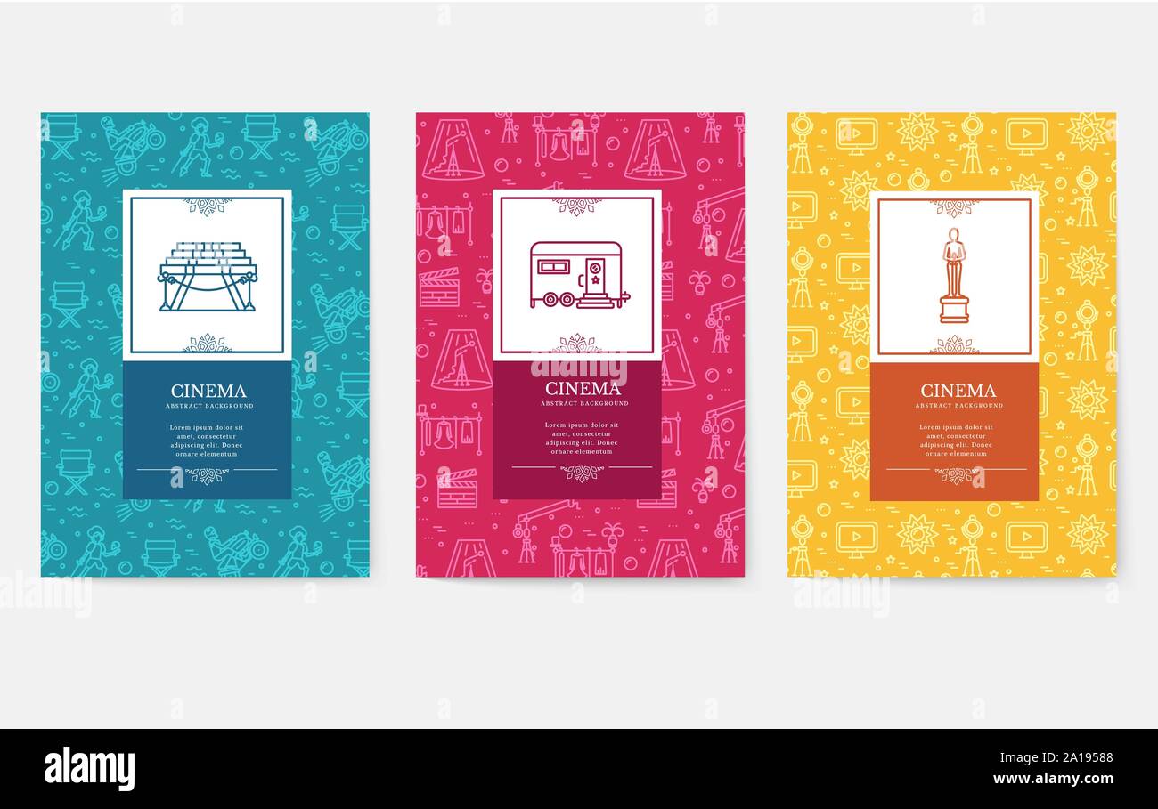 Satz von thin line cinema Ferienhäuser Muster Konzept. Kunst traditionelle, Zeitschrift, Buch, Plakat, abstrakte, Banner, Element. Vektor Outline Package Grußkarte oder Einladung design Stock Vektor