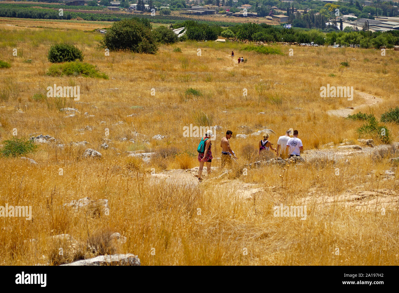 Berg Arbel Naturpark und Nationalpark, Galiläa, Israel eine Gruppe von Wanderern Stockfoto