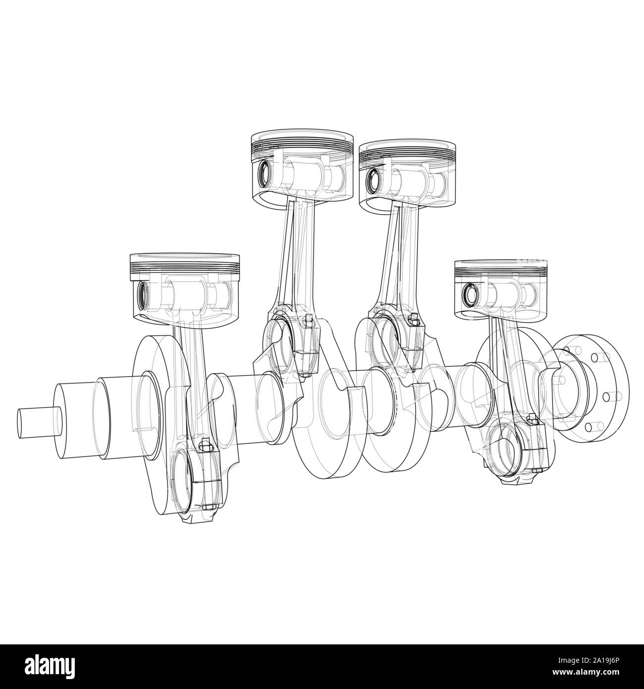Motor Kolben skizzieren. Vektor Rendering von 3d. Wire-frame Stil. Die Schichten des sichtbaren und unsichtbaren Linien getrennt sind Stock Vektor