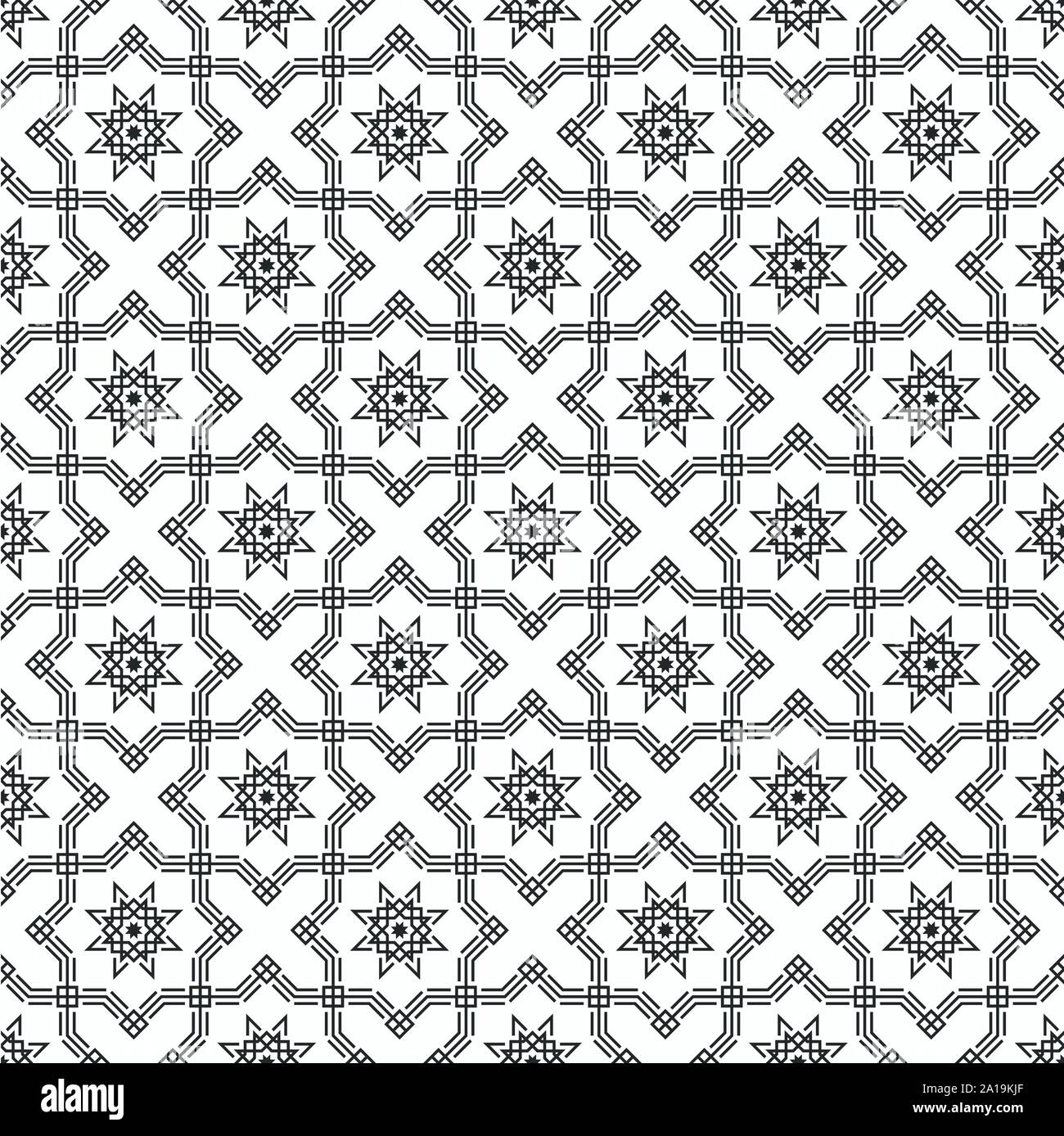 Orientalische nahtlose Muster. Islamischen Stil. Stilvolle, geometrisch Gittermuster. Sterne. Vektor monochromen Hintergrund. Stock Vektor