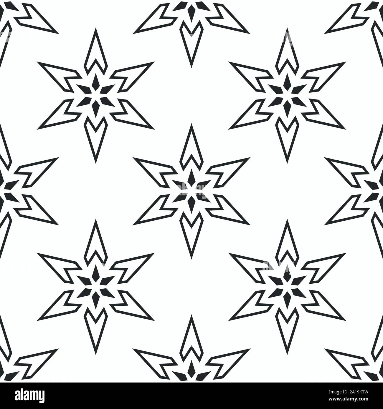 Abstractl sechs wies Sterne nahtlose Muster. Wiederkehrende geometrische Verzierung. Sterne formen. Vektor monochromen Hintergrund. Stock Vektor
