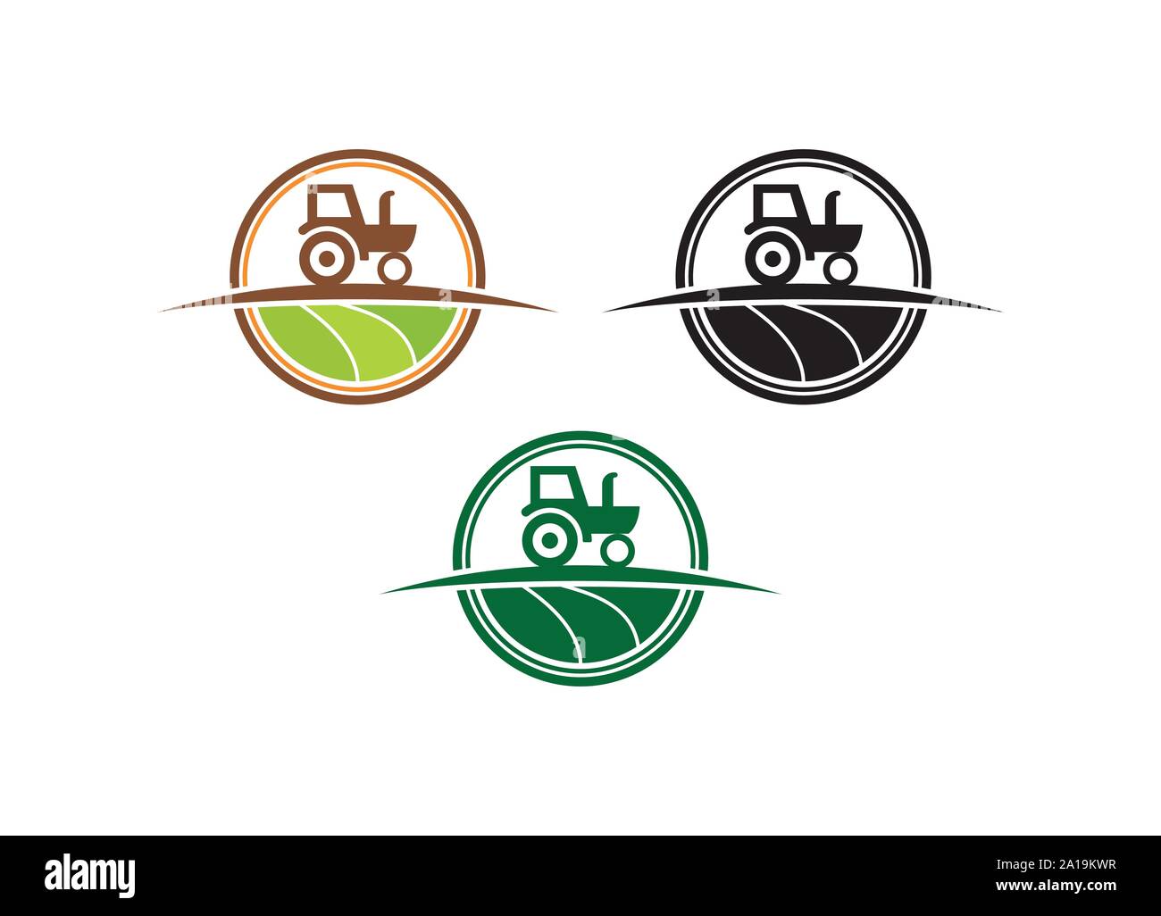 Agrar- und Landwirtschaft mit einem Traktor mit Anhänger und Pflug, Logo Design. Agrarwirtschaft, Eco-farm und ländliche Land, vektor design. Bauernhof Branchen Stock Vektor