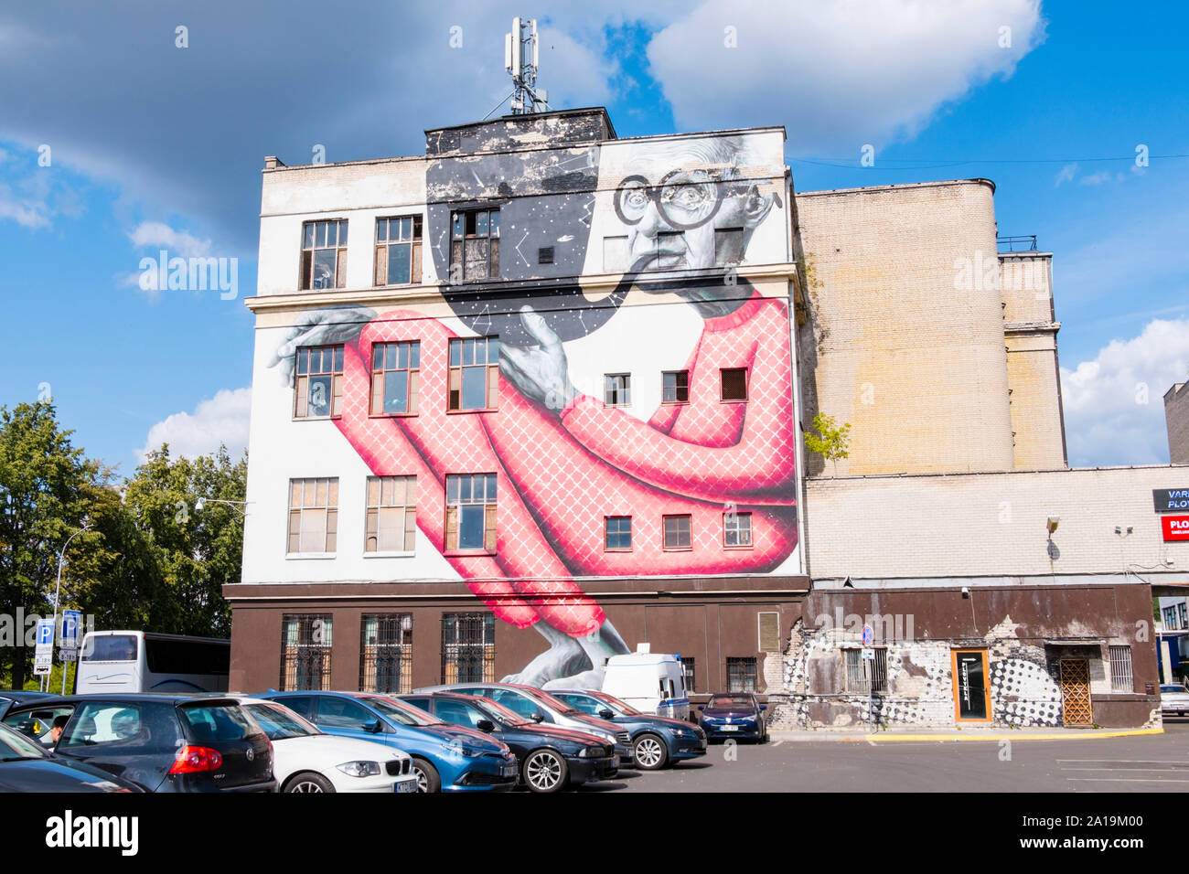 Weisen alten Mann, Wandmalerei, Kaunas, Litauen Stockfoto