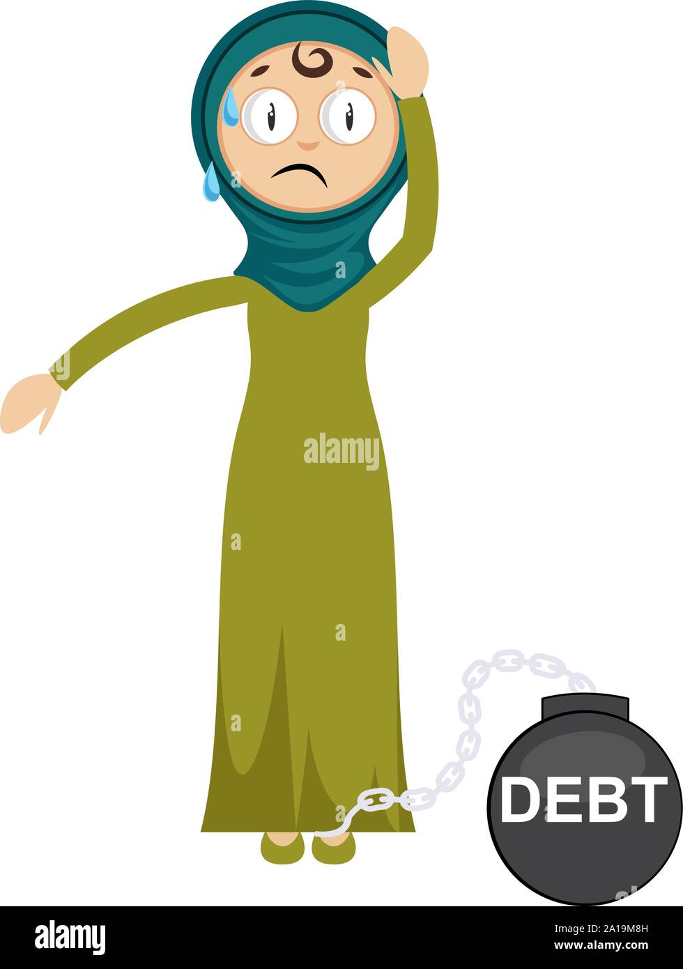 Frau haben Sie schulden, Illustration, Vektor auf weißem Hintergrund. Stock Vektor