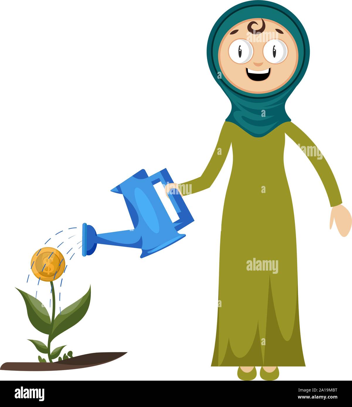 Frau Bewässerung pflanzen, Illustration, Vektor auf weißem Hintergrund. Stock Vektor