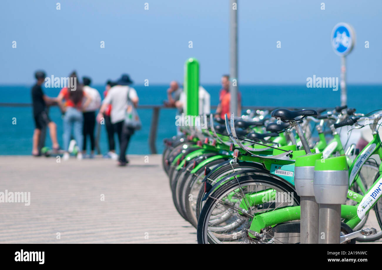 Kommunale Fahrradverleih Service jetzt alle Bewohner und Besucher fotografiert in Jaffa, Tel Aviv, Israel Stockfoto