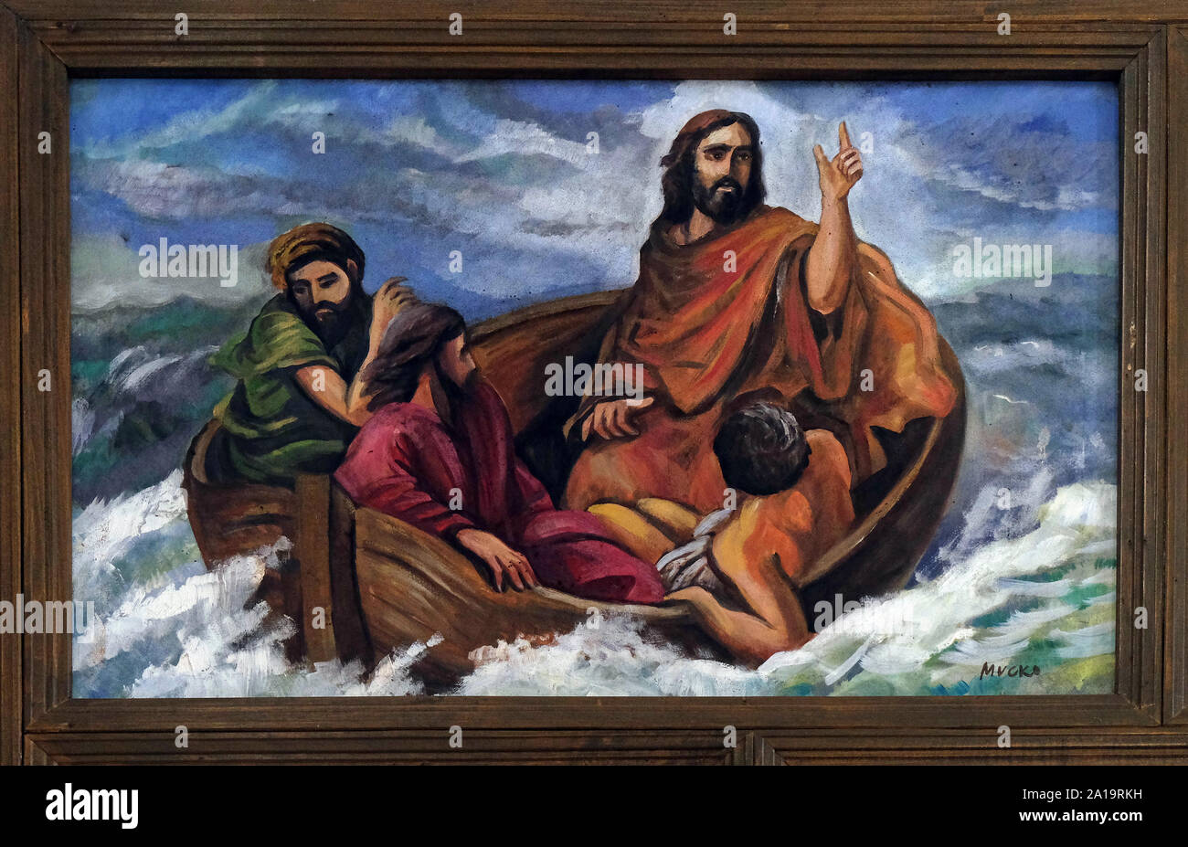 Jesus stillt den Sturm auf dem Meer, das Heiligtum der Koenigin des Friedens in Hrasno, Bosnien und Herzegowina Stockfoto