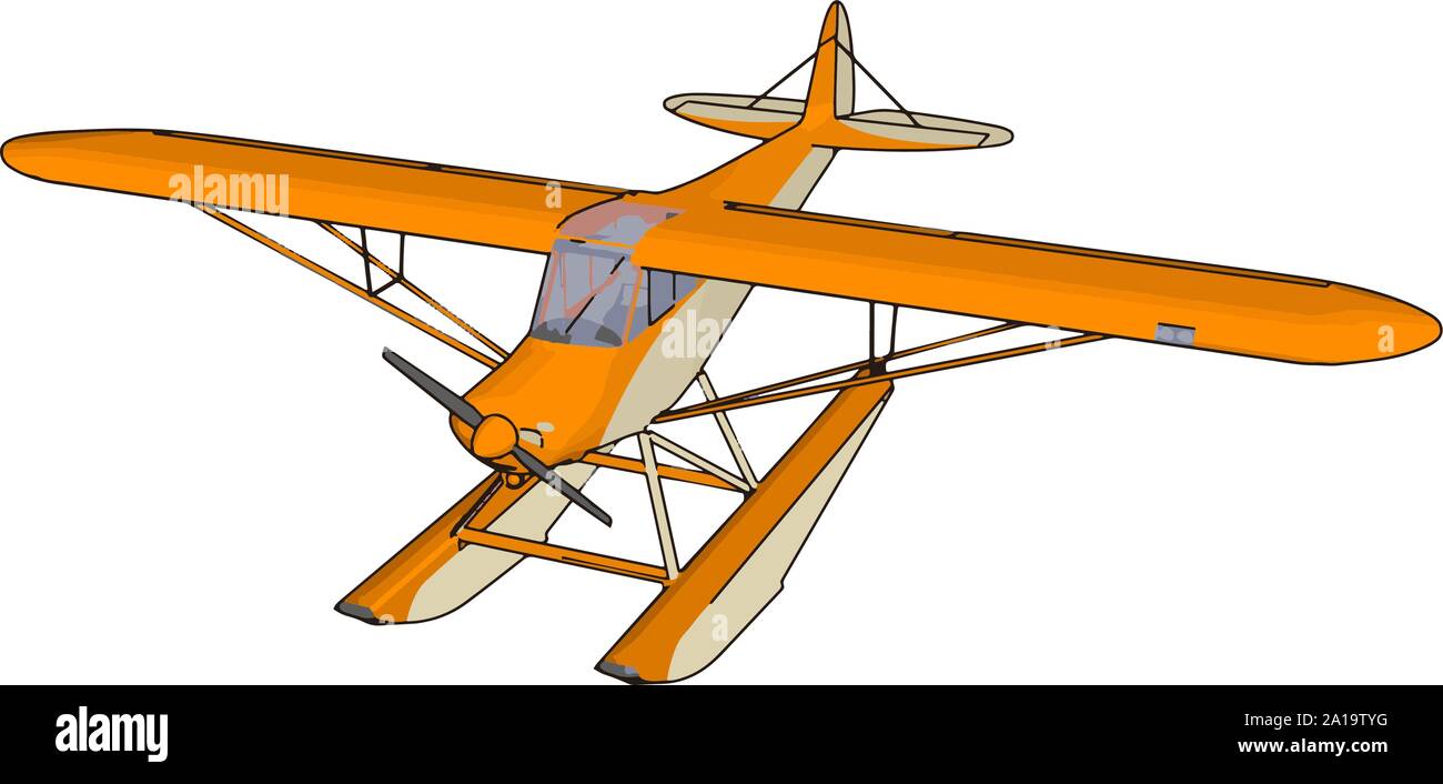 Orange Wasserflugzeug, Illustration, Vektor auf weißem Hintergrund. Stock Vektor Orange Wasserflugzeug, Illustration, Vektor auf weißem Hintergrund. Stock Vektor