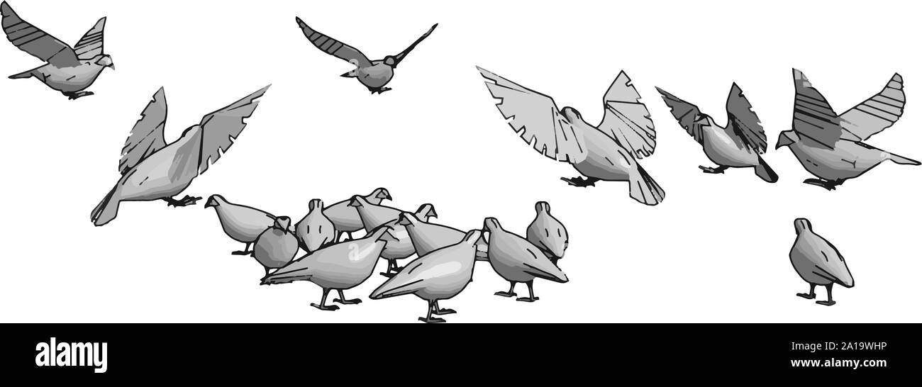 Vögel im Himmel, Illustration, Vektor auf weißem Hintergrund. Stock Vektor