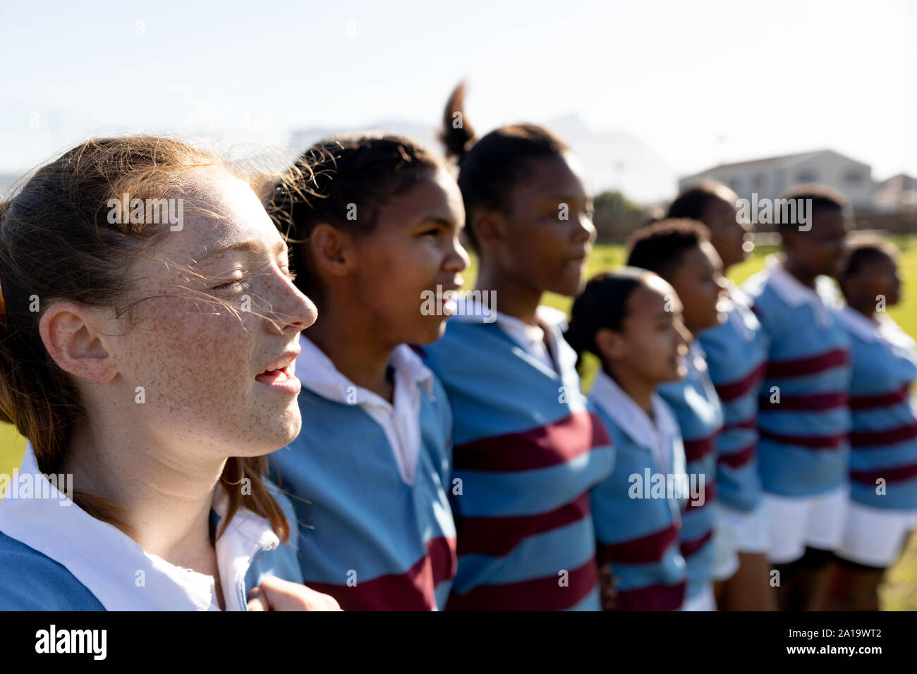 Junge erwachsene Frauen Rugby Team Stockfoto