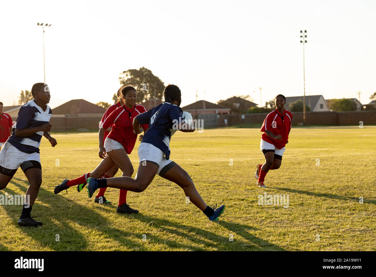 Junge erwachsene Frauen Rugby Team Stockfoto