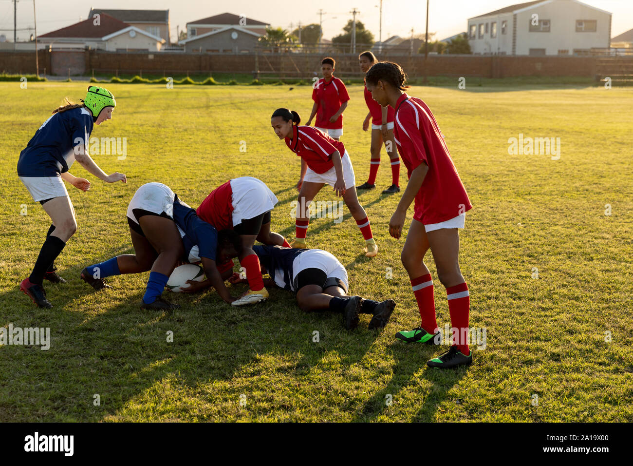 Junge erwachsene Frauen Rugby Team Stockfoto