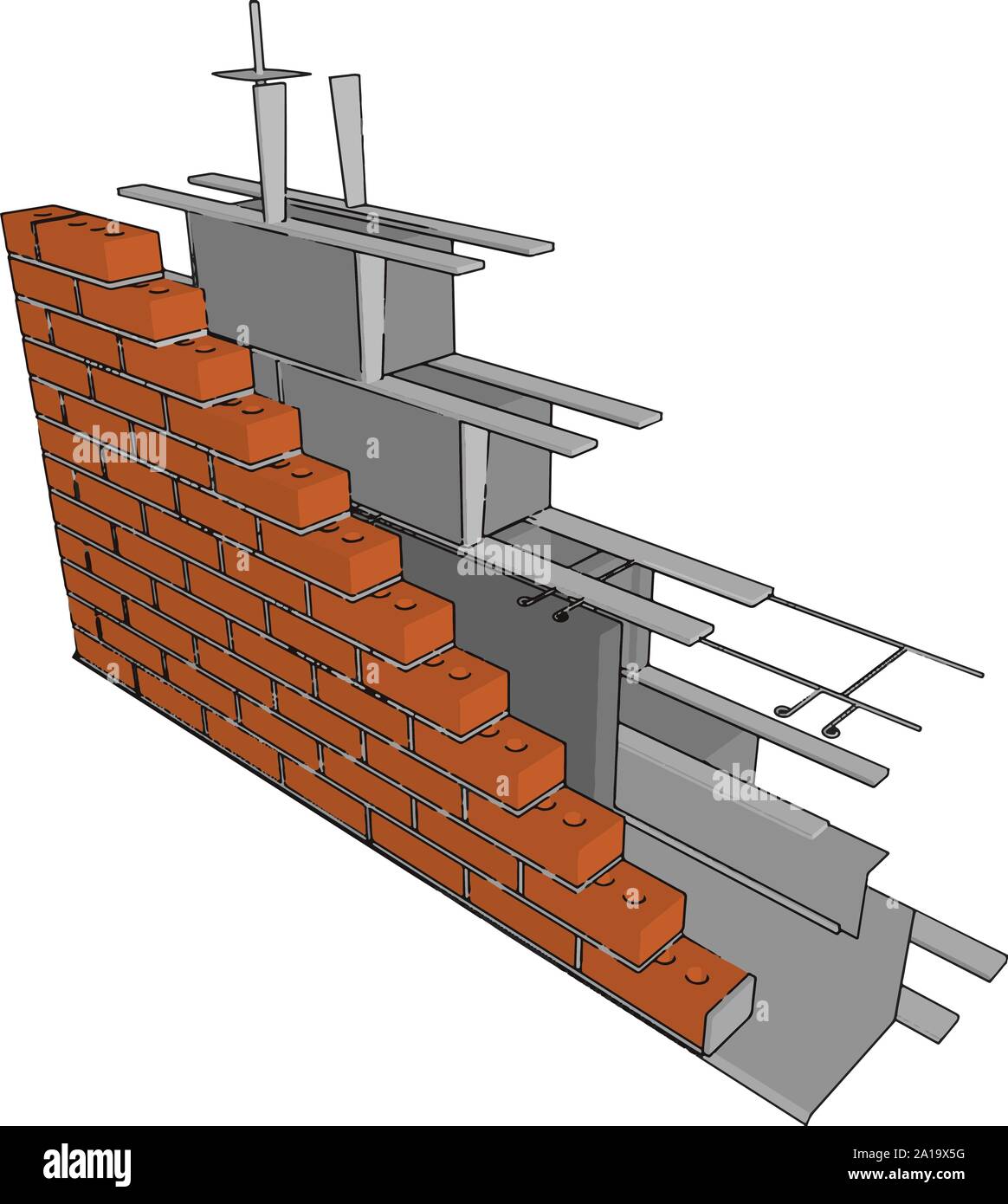 Unvollendete Mauer, Illustration, Vektor auf weißem Hintergrund. Stock Vektor