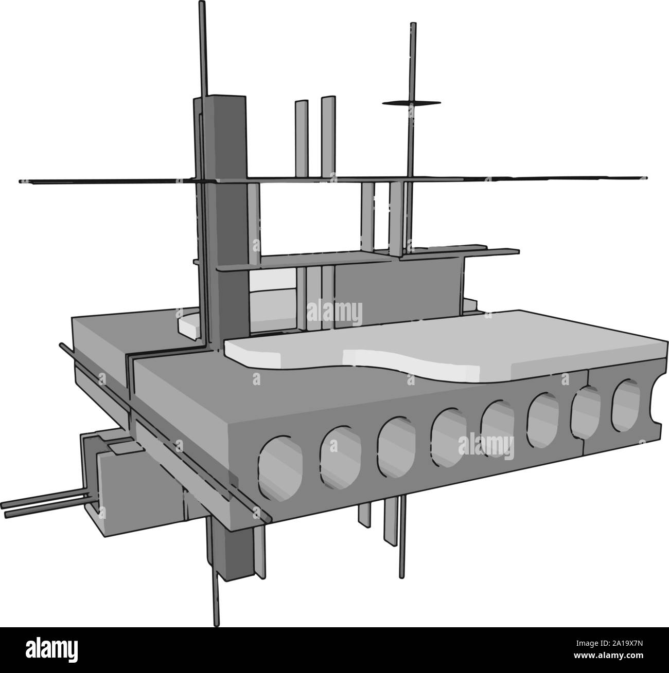 Dock Gebäude, Illustration, Vektor auf weißem Hintergrund. Stock Vektor
