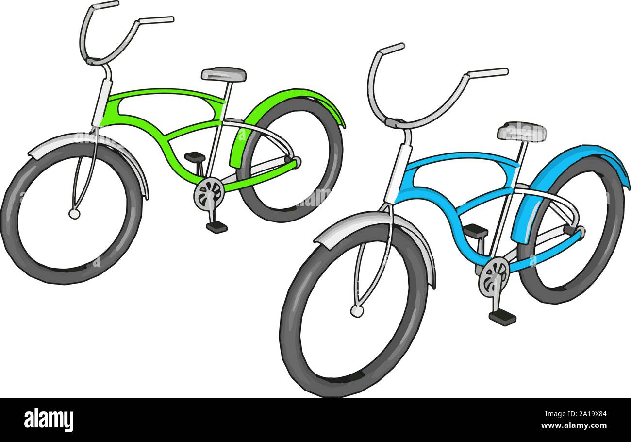 Grün und Blau bike, Illustration, Vektor auf weißem Hintergrund. Stock Vektor