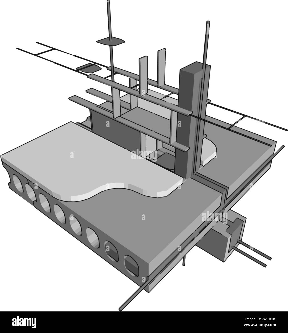Dock Gebäude, Illustration, Vektor auf weißem Hintergrund. Stock Vektor