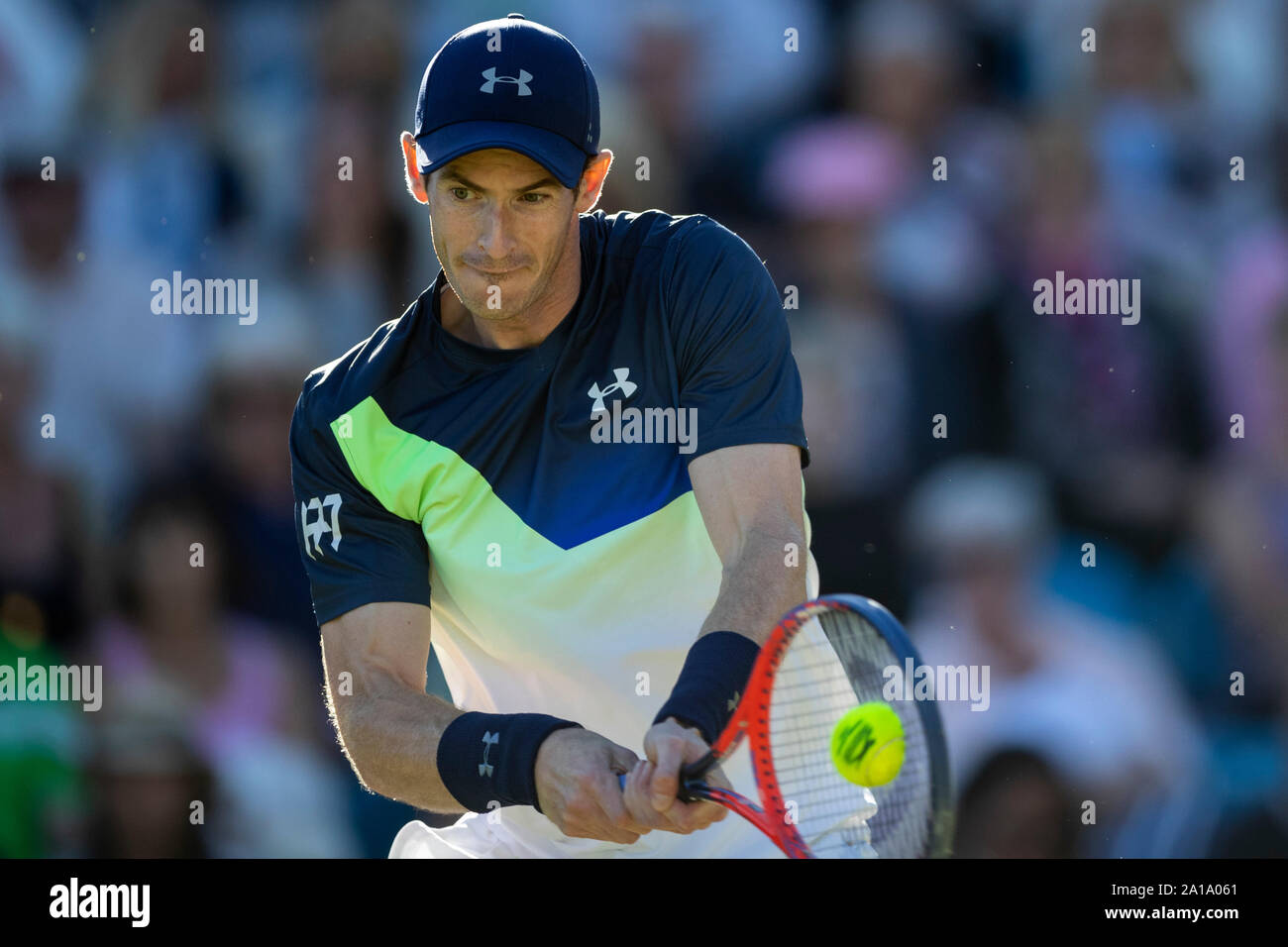 Andy Murray Großbritannien spielen Rückhand gegen Kyle Edmund von Großbritannien. Natur Tal International 2018 - Mittwoch, 27., Juni, 2018-Dev Stockfoto