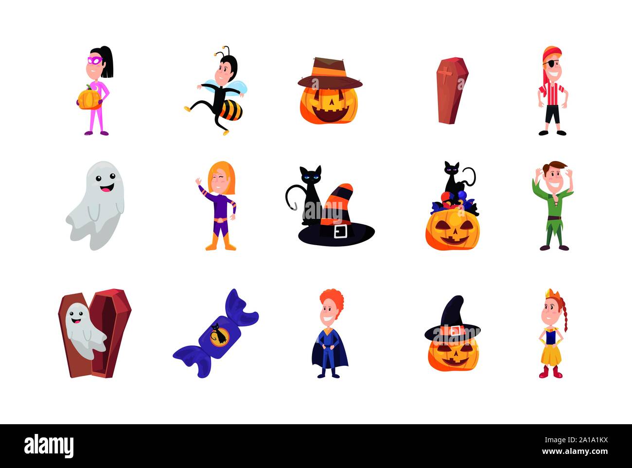Bundle halloween mit Kindern verschleierte Vector Illustration Design Stock Vektor